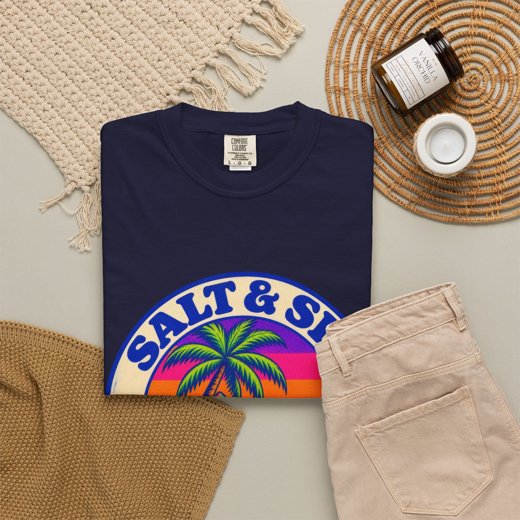 Salt & Sip Beach Bar Club Tee | Retro Sunset Badge Shirt | Tropical Cocktail T-Shirt | Comfort Colors