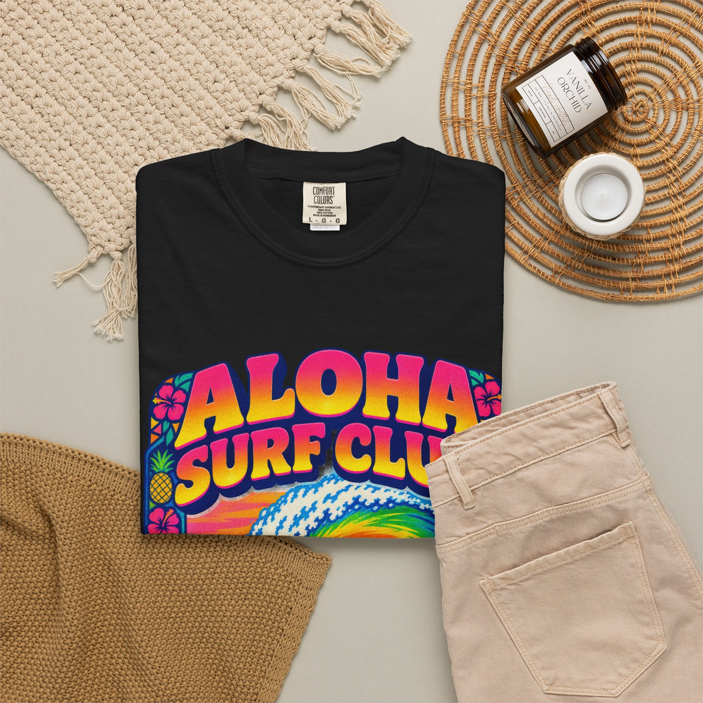 Aloha Surf Club Tee | Hawaiian Retro Surf Shirt | Tropical Hibiscus T-Shirt | Comfort Colors