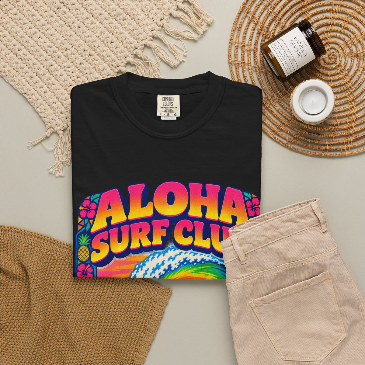 Aloha Surf Club Tee | Hawaiian Retro Surf Shirt | Tropical Hibiscus T-Shirt | Comfort Colors