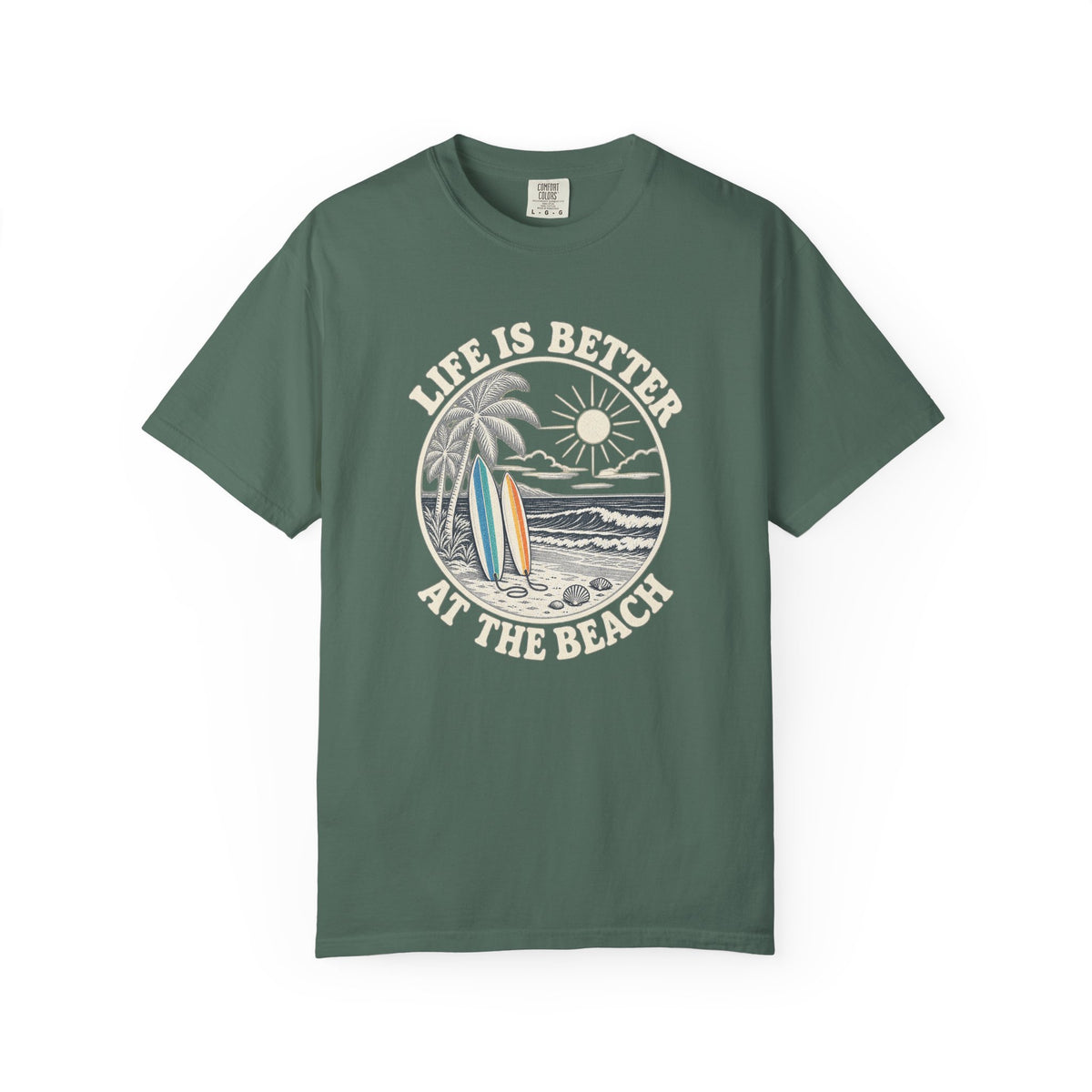 Life Is Better At The Beach Tee | Vintage Beach Sketch Shirt | Palm Surfboard T-Shirt | Comfort Colors Gift