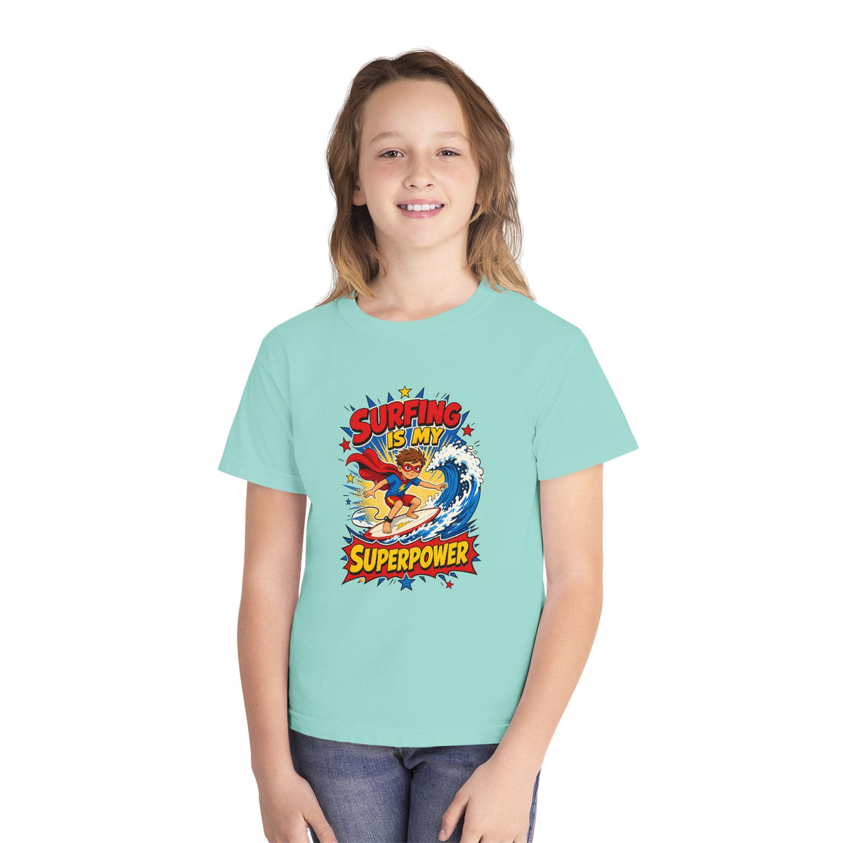 Surfing Is My Superpower Kids Tee | Superhero Surf Kids Shirt | Youth Beach T-Shirt | Surf Kid Gift