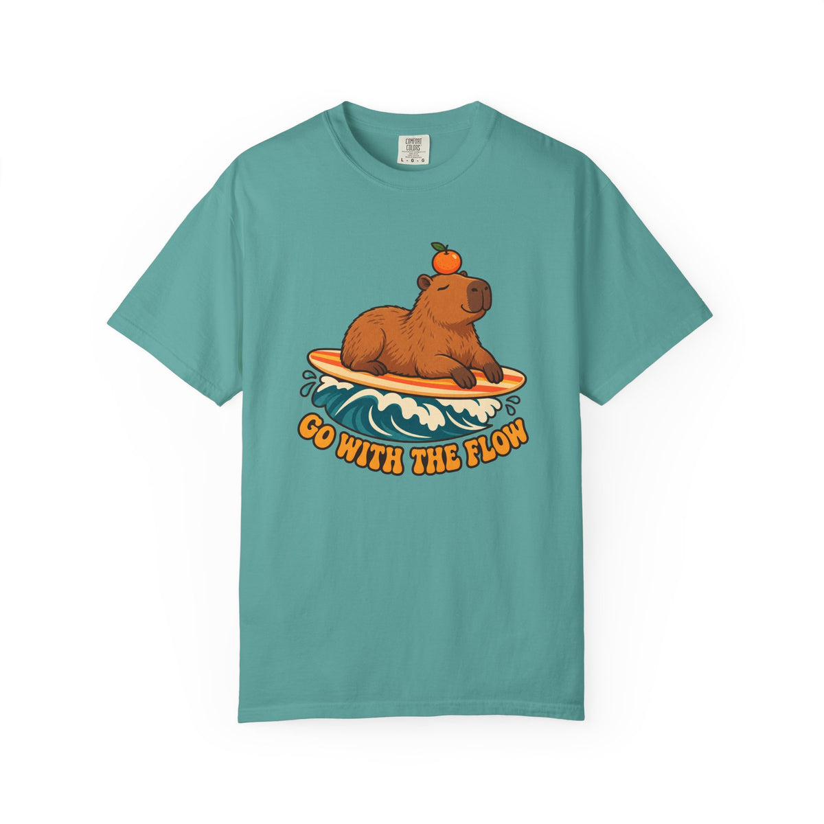 Capybara Go With The Flow Tee | Cute Surfing Capybara Shirt | Funny Animal Surf T-Shirt | Comfort Colors