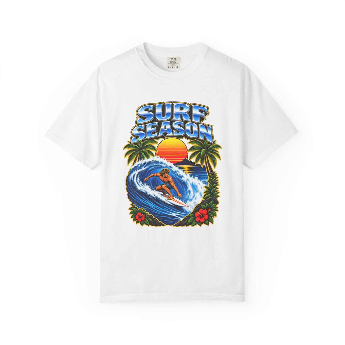 Surf Season Tee | Retro 80s Airbrush Surfer Shirt | Vintage Bootleg Style Wave T-Shirt | Comfort Colors