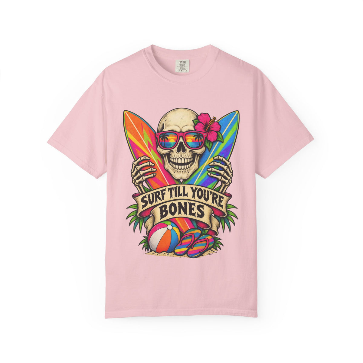 Surf Till You're Bones Tee | Funny Skeleton Surf Shirt | Retro Surfer T-Shirt | Comfort Colors