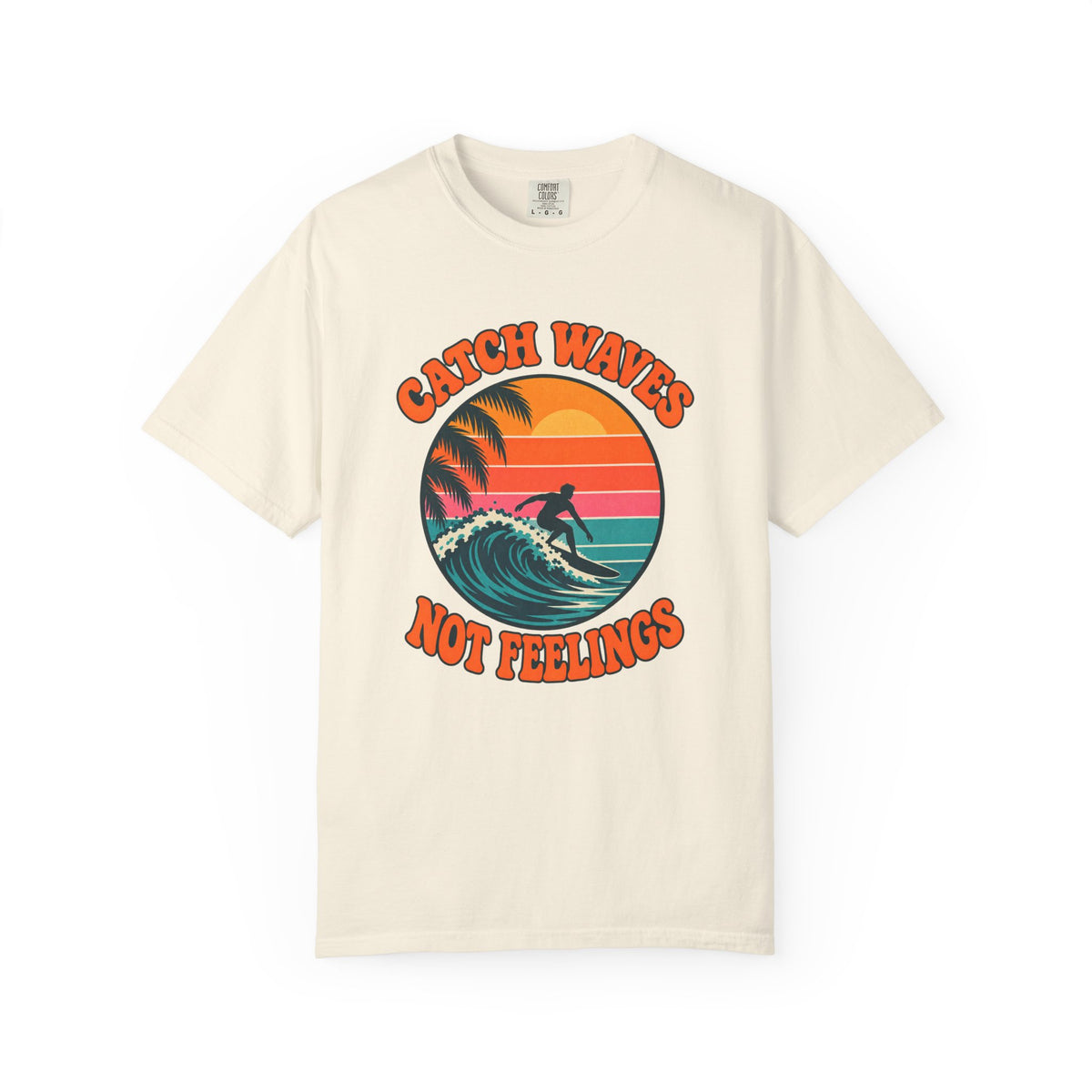 Catch Waves Not Feelings Tee | Retro Sunset Surfer Shirt | Funny Surf T-Shirt | Comfort Colors Ivory