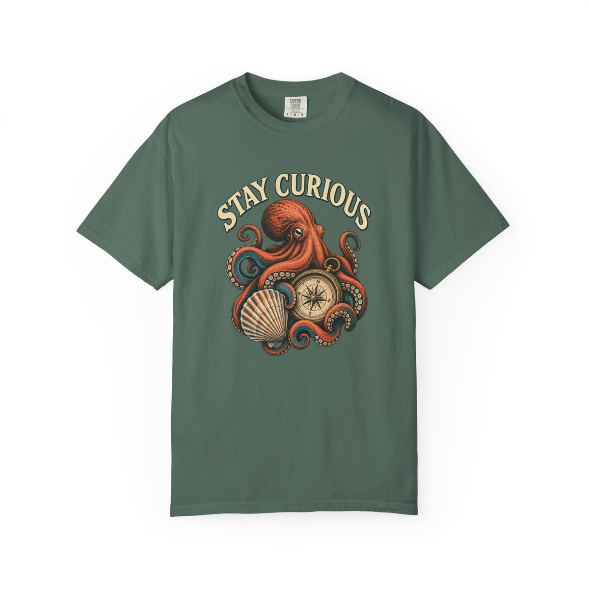 Stay Curious Octopus Tee | Vintage Octopus Compass Shirt | Nautical Ocean T-Shirt | Comfort Colors Gift