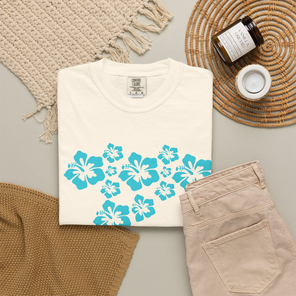 Hibiscus Flowers Tee | Teal Hibiscus Cluster Shirt | Tropical Island Flower T-Shirt | Comfort Colors
