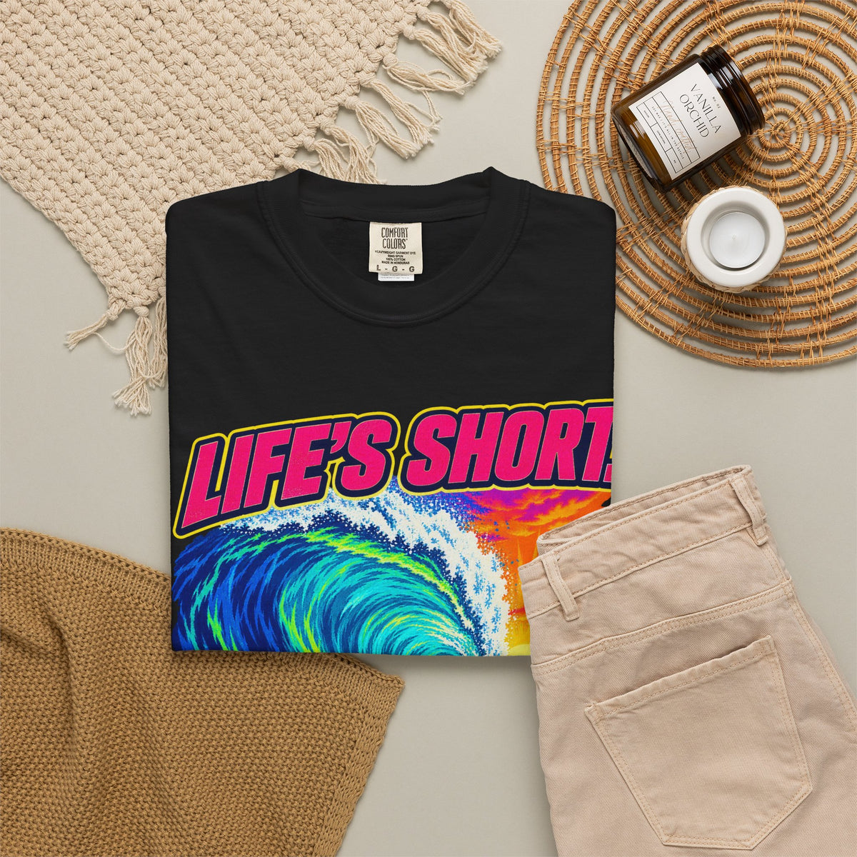 Life's Short Paddle Out Tee | Surf Motivation Shirt | Retro Surfboard T-Shirt | Comfort Colors