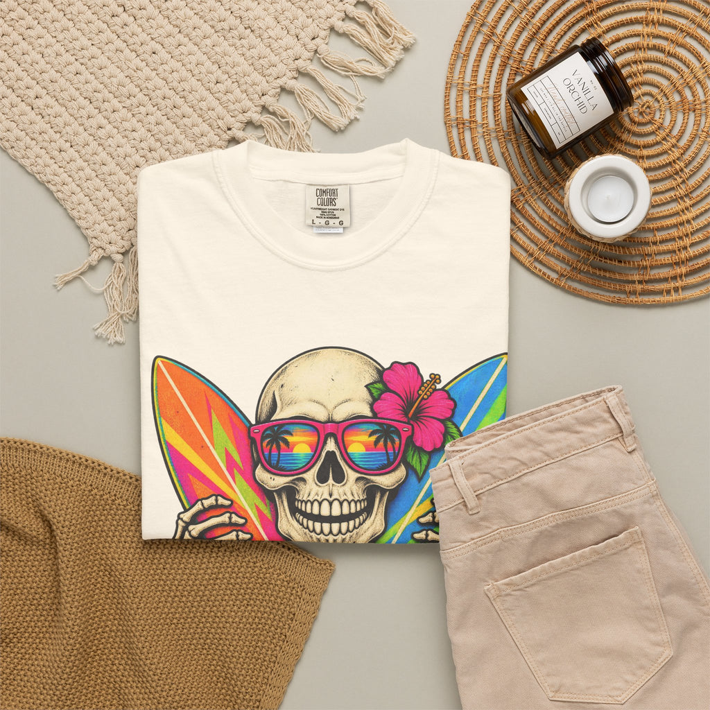 Surf Till You're Bones Tee | Funny Skeleton Surf Shirt | Retro Surfer T-Shirt | Comfort Colors