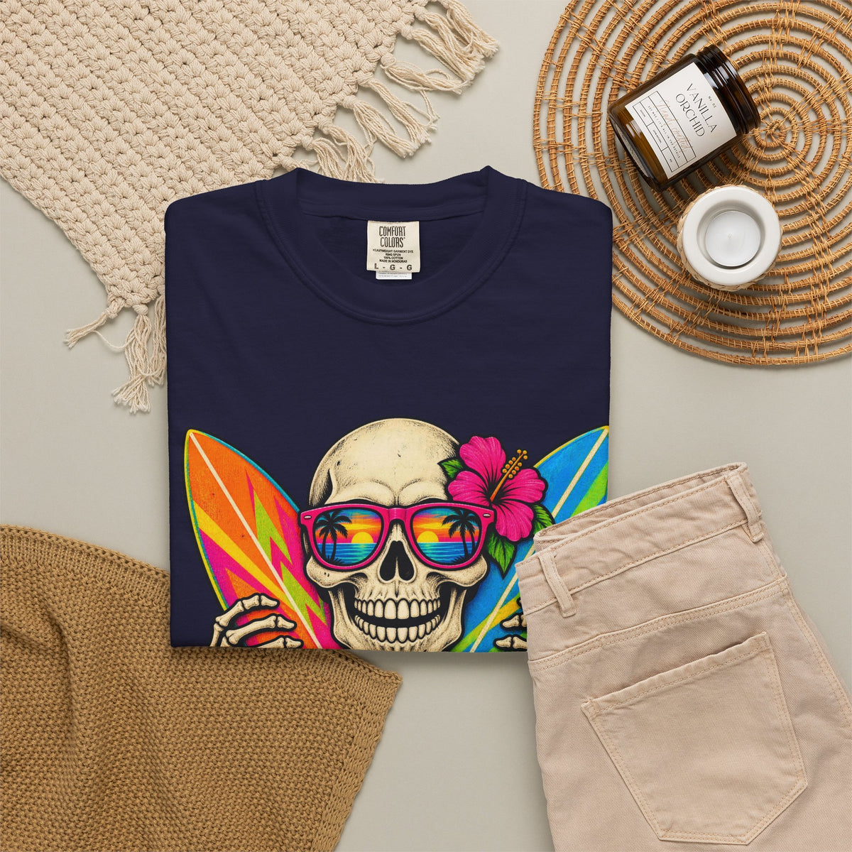 Surf Till You're Bones Tee | Funny Skeleton Surf Shirt | Retro Surfer T-Shirt | Comfort Colors