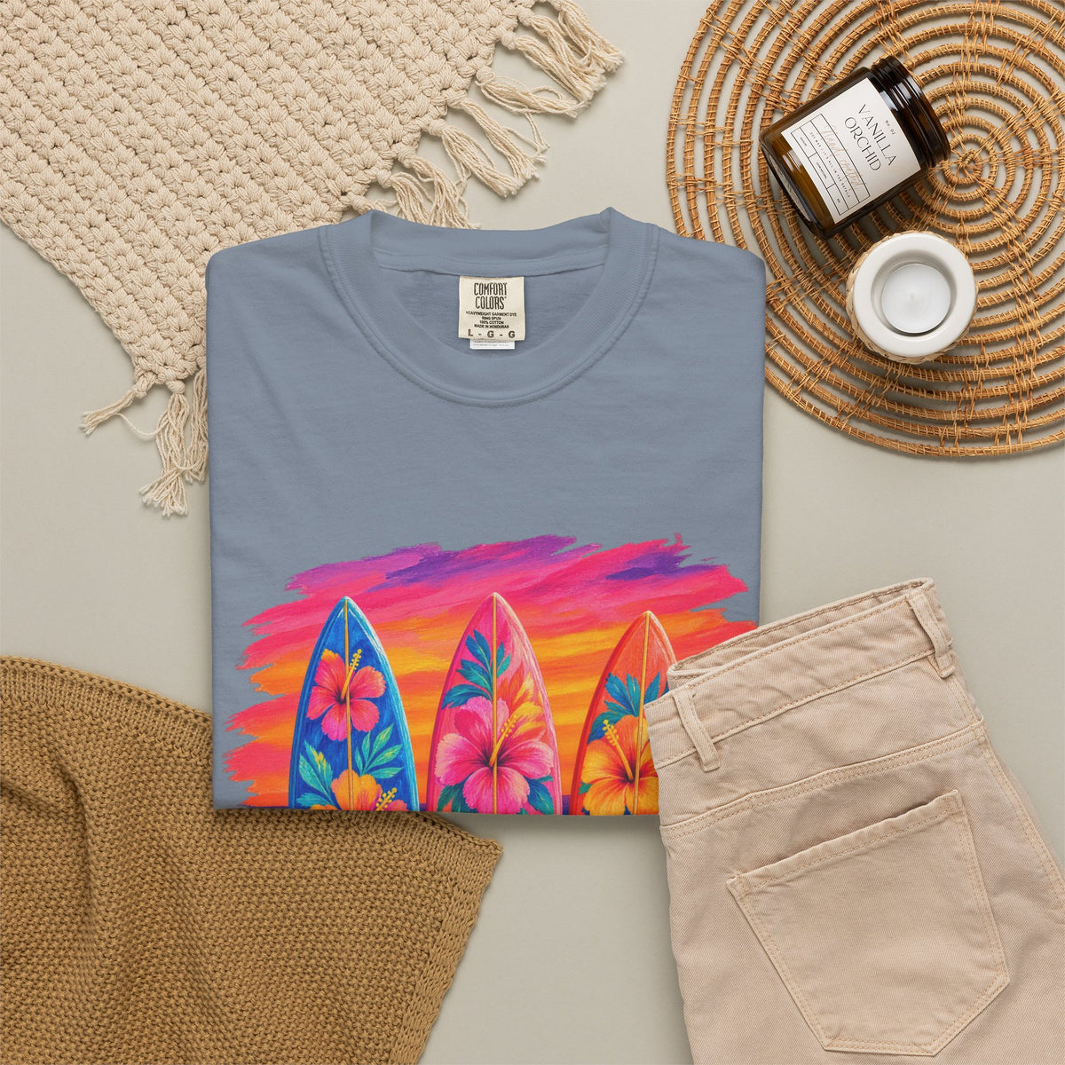 Floral Surfboards Shirt | Surfboard Quiver Sunset Tee | Comfort Colors T-Shirt