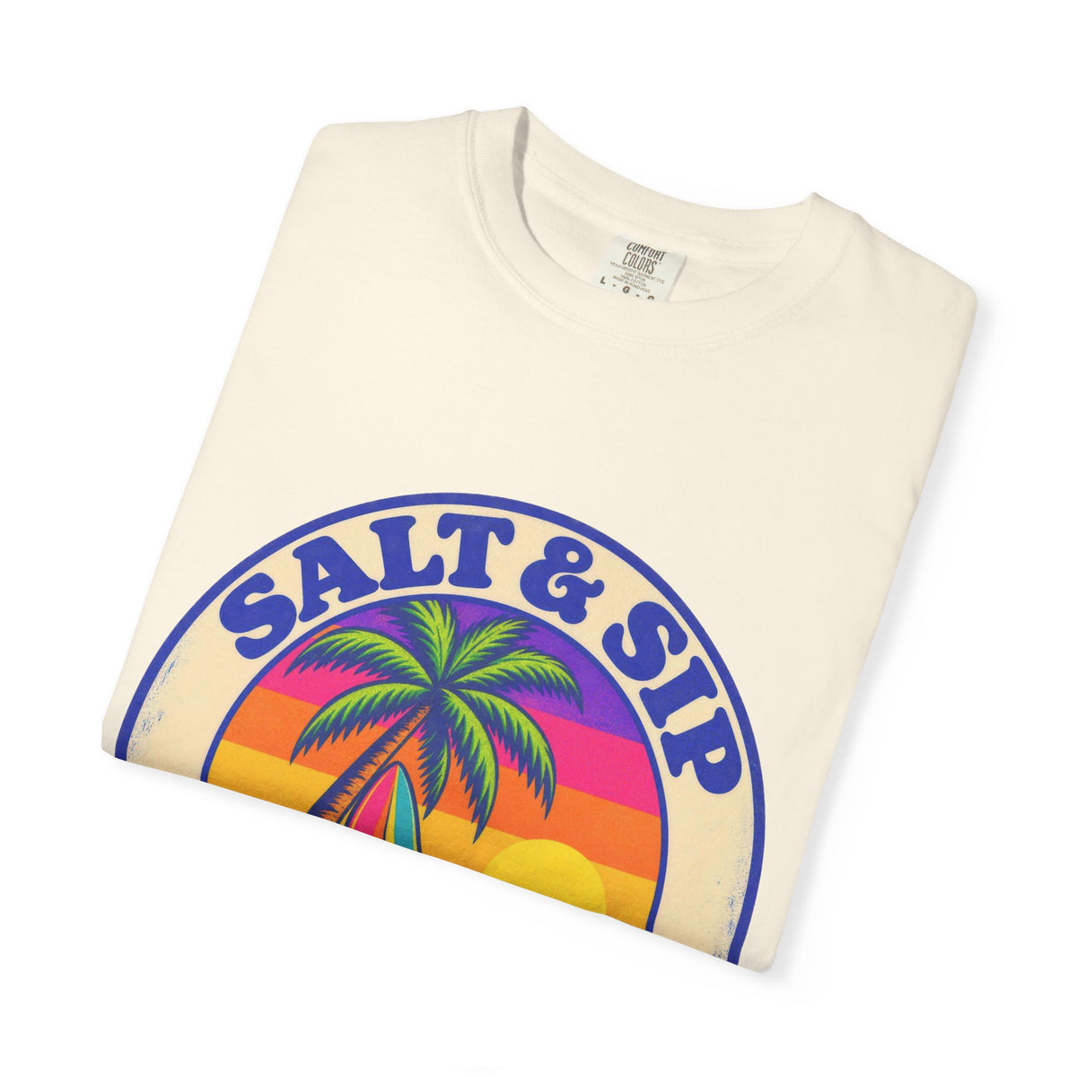 Salt & Sip Beach Bar Club Tee | Retro Sunset Badge Shirt | Tropical Cocktail T-Shirt | Comfort Colors