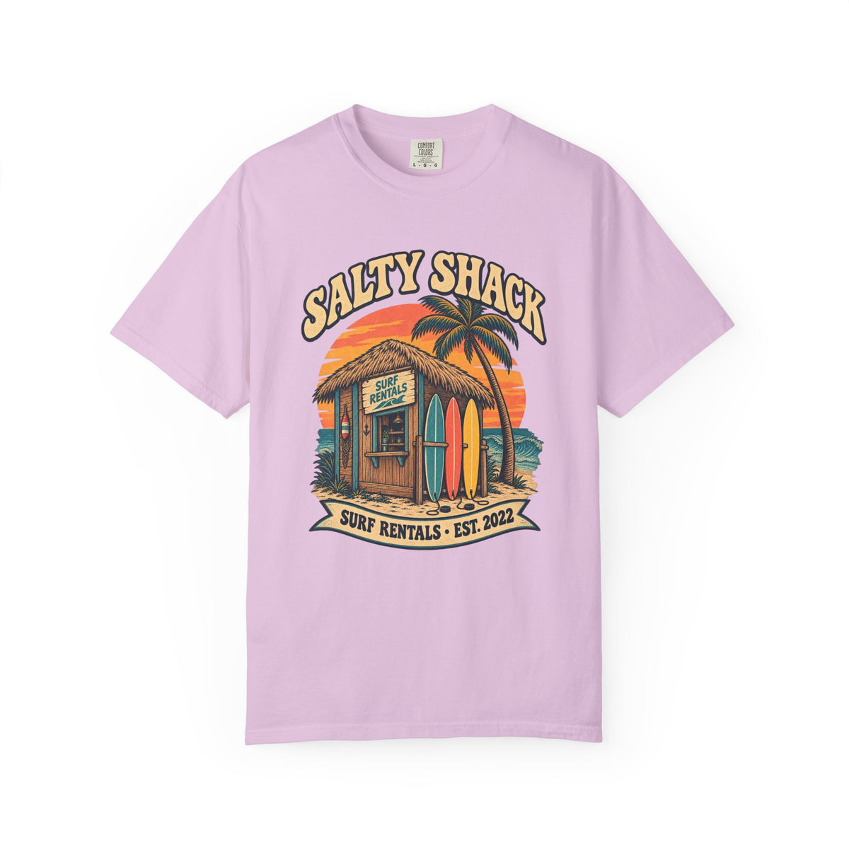 Salty Shack Surf Rentals Tee | Vintage Beach Hut Surf Shirt | Retro Surf Shop T-Shirt | Comfort Colors