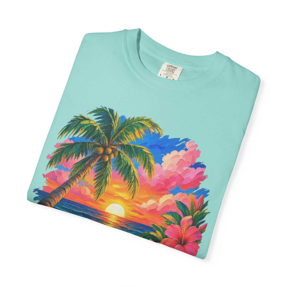 Hibiscus Sunset Ocean Shirt | Painted Tropical Seascape Tee | Comfort Colors T-Shirt