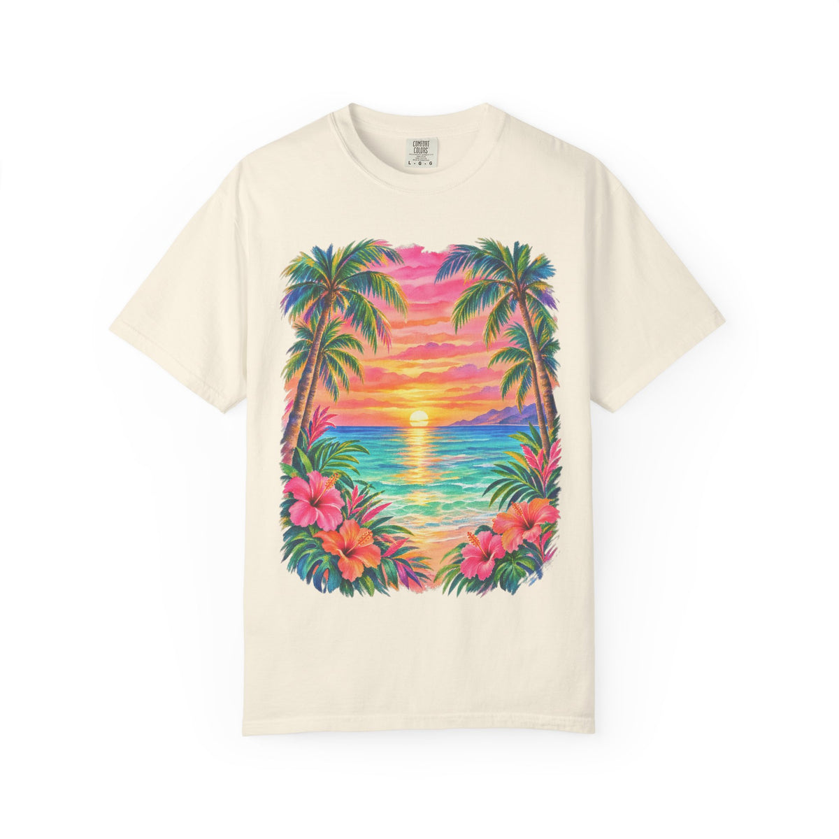 Pastel Palm Sunset Shirt | Watercolour Tropical Beach Tee | Comfort Colors T-Shirt
