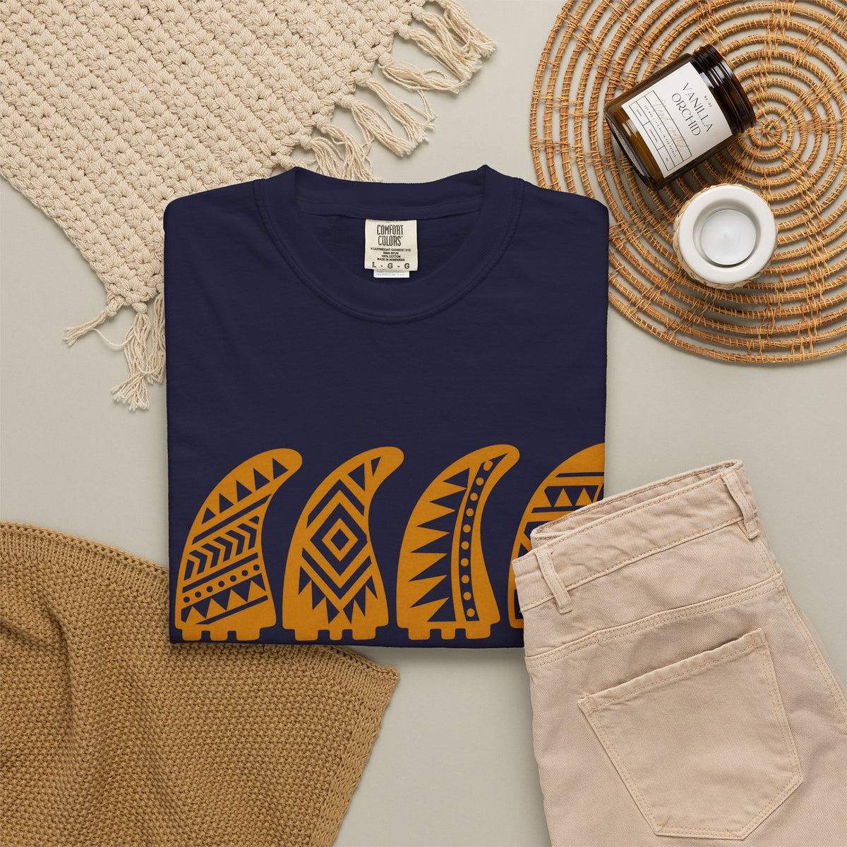 Tribal Fin Rows Shirt | Geometric Surf Fins Tee | Comfort Colors T-Shirt