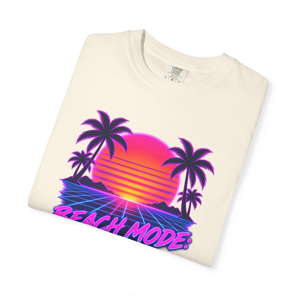 Beach Mode On Tee | Synthwave Retro Sunset Shirt | 80s Neon Palm Tree T-Shirt | Comfort Colors Black