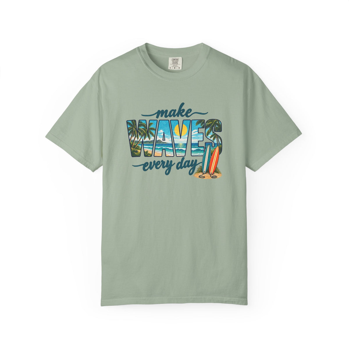 Make Waves Every Day Tee | Retro Wave Letter Surf Shirt | Tropical T-Shirt | Comfort Colors Gift