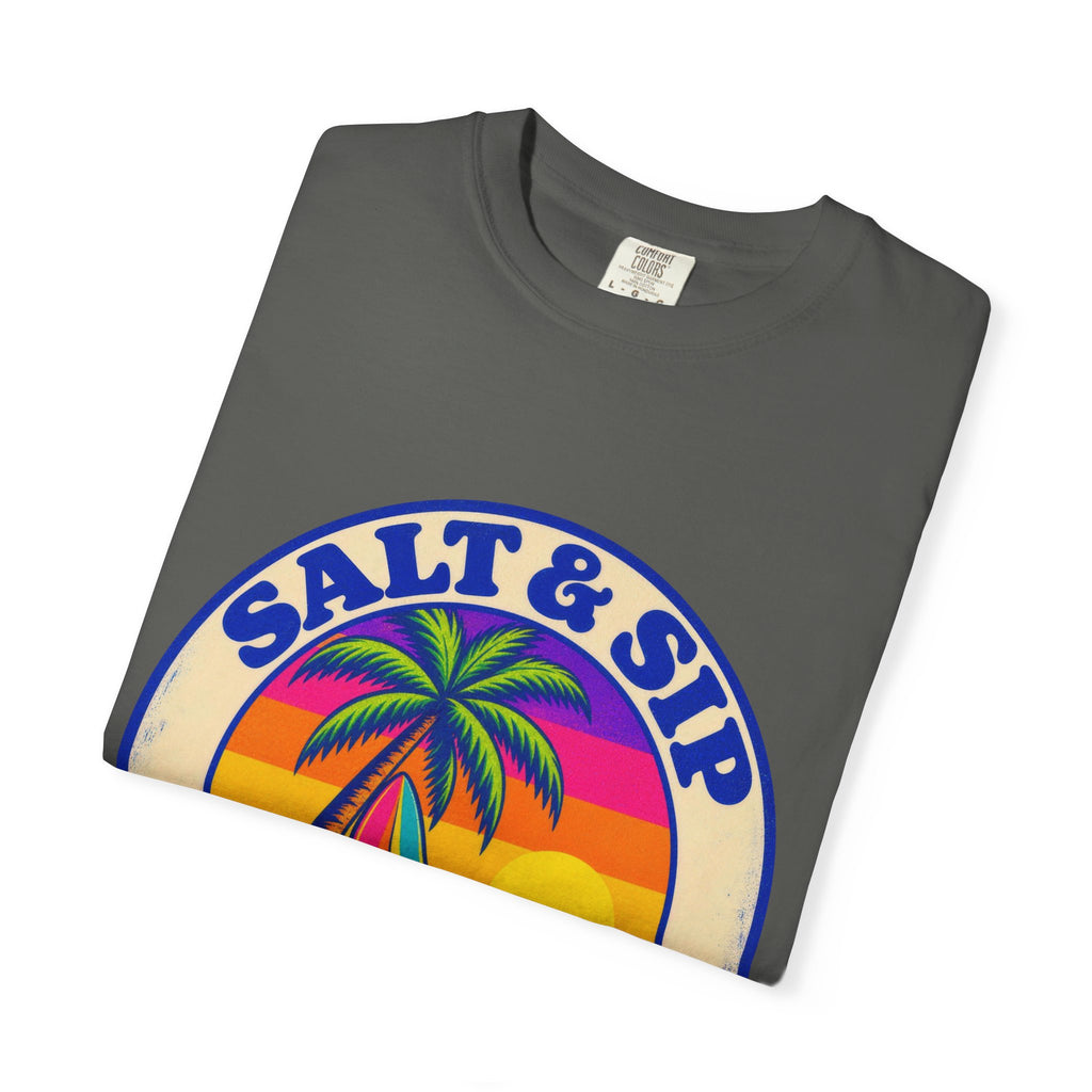 Salt & Sip Beach Bar Club Tee | Retro Sunset Badge Shirt | Tropical Cocktail T-Shirt | Comfort Colors