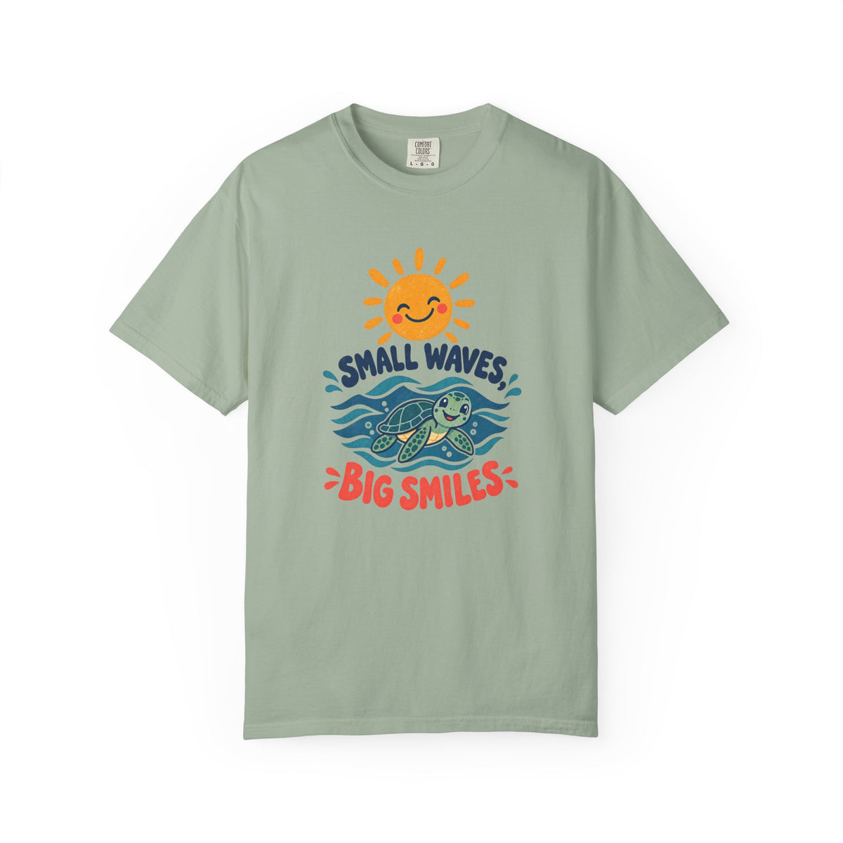 Small Waves Big Smiles Tee | Cute Sea Turtle Sun Shirt | Happy Beach T-Shirt | Comfort Colors Gift