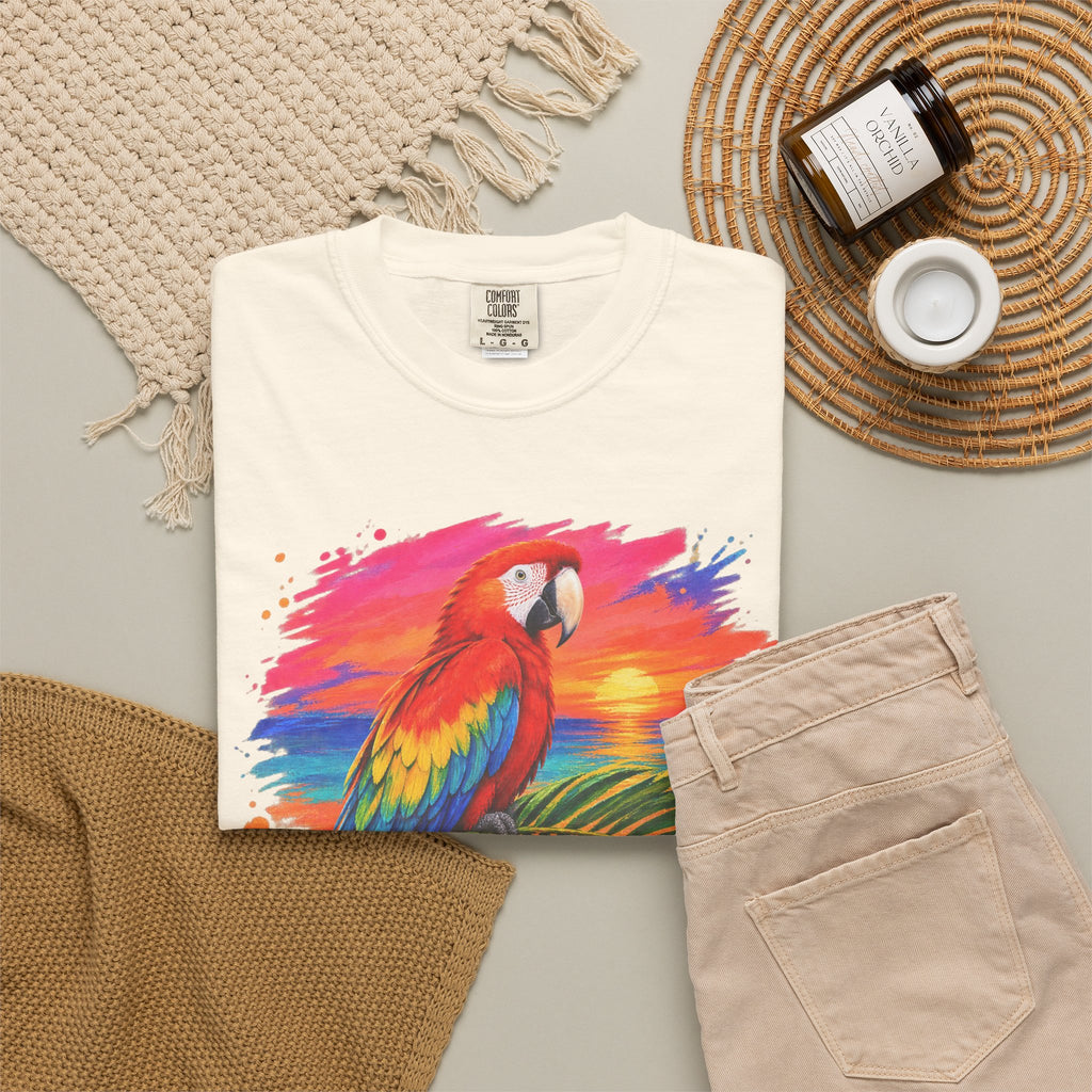 Macaw Parrot Sunset Shirt | Tropical Bird Hibiscus Tee | Comfort Colors T-Shirt