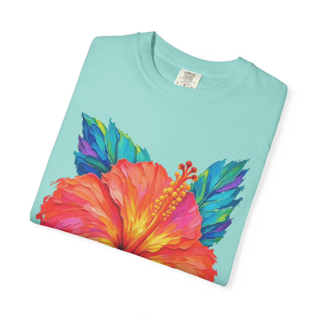 Painted Hibiscus Sunrise Shirt | Tropical Flower Tee | Comfort Colors T-Shirt