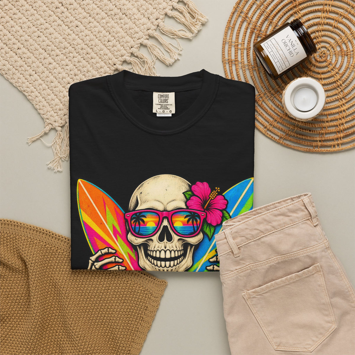 Surf Till You're Bones Tee | Funny Skeleton Surf Shirt | Retro Surfer T-Shirt | Comfort Colors