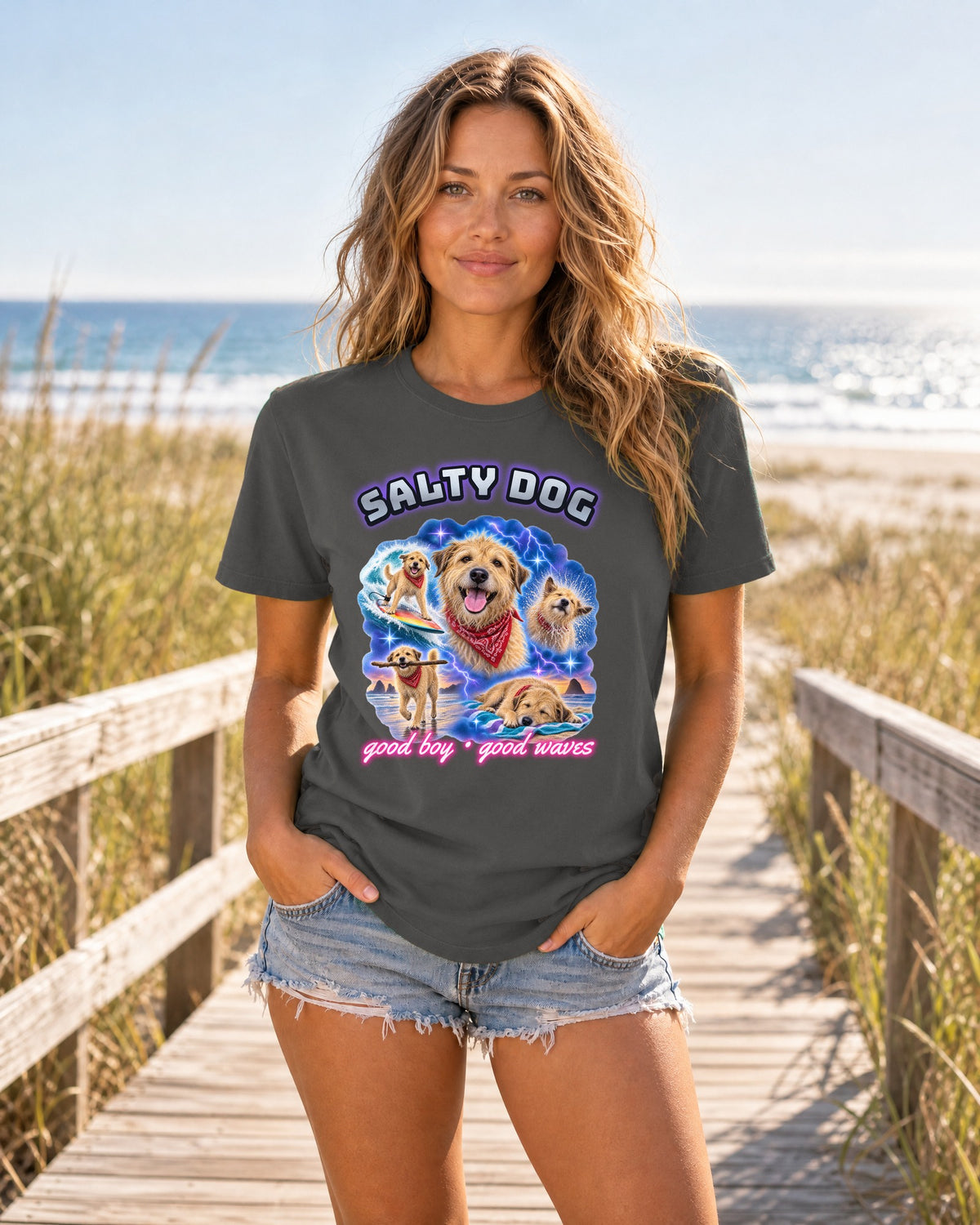 Salty Dog Surf Shirt | Dog Lover Bootleg Tee | Comfort Colors T-Shirt