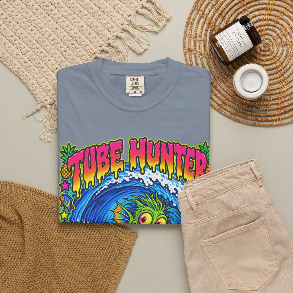 Tube Hunter Tee | 80s Comic Sea Monster Surf Shirt | Funny Barrel Wave T-Shirt | Comfort Colors