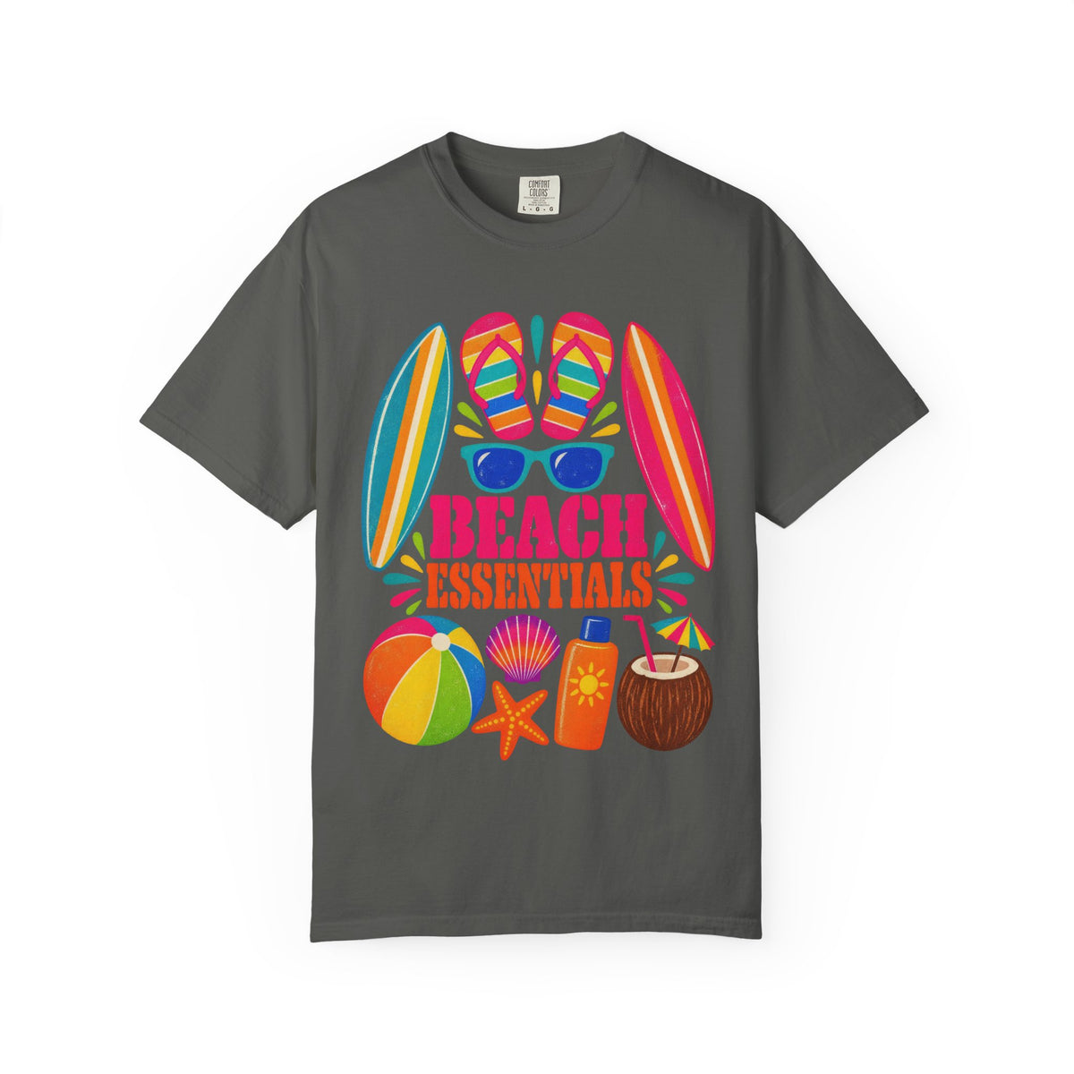 Beach Essentials Tee | Summer Packing List Shirt | Colorful Beach T-Shirt | Comfort Colors
