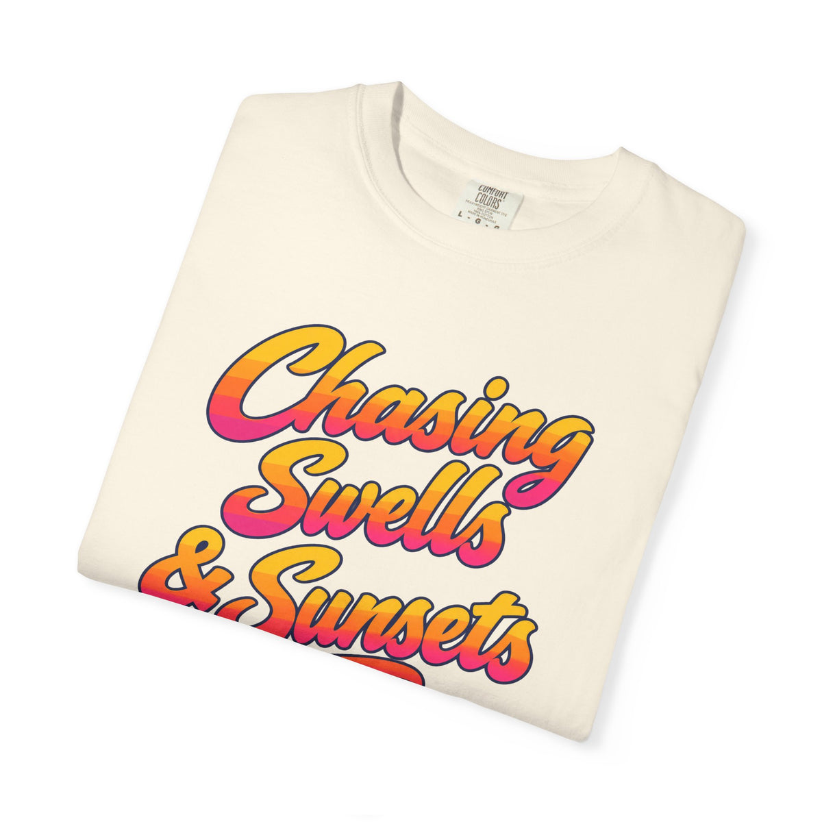 Chasing Swells and Sunsets Tee | Retro Script Surf T-Shirt | Sunset Beach Shirt | Comfort Colors Surfer Gift