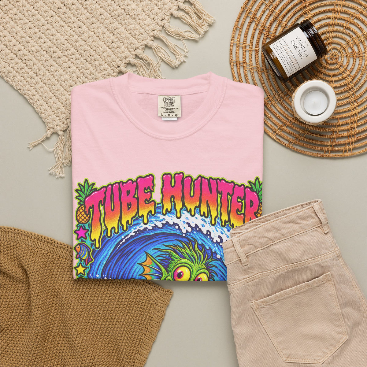 Tube Hunter Tee | 80s Comic Sea Monster Surf Shirt | Funny Barrel Wave T-Shirt | Comfort Colors