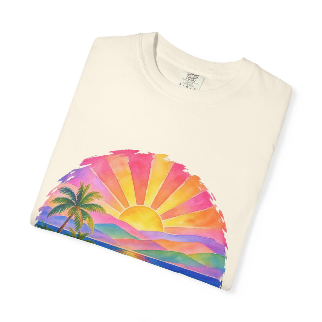 Pastel Coastal Badge Shirt | Watercolour Beach Sunset Tee | Comfort Colors T-Shirt