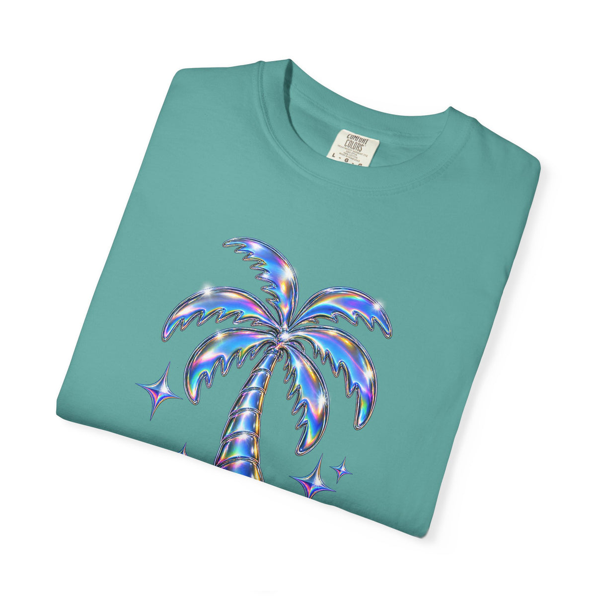 Summer Forever Tee | Holographic Chrome Palm Tree Shirt | Y2K Summer T-Shirt | Comfort Colors Black