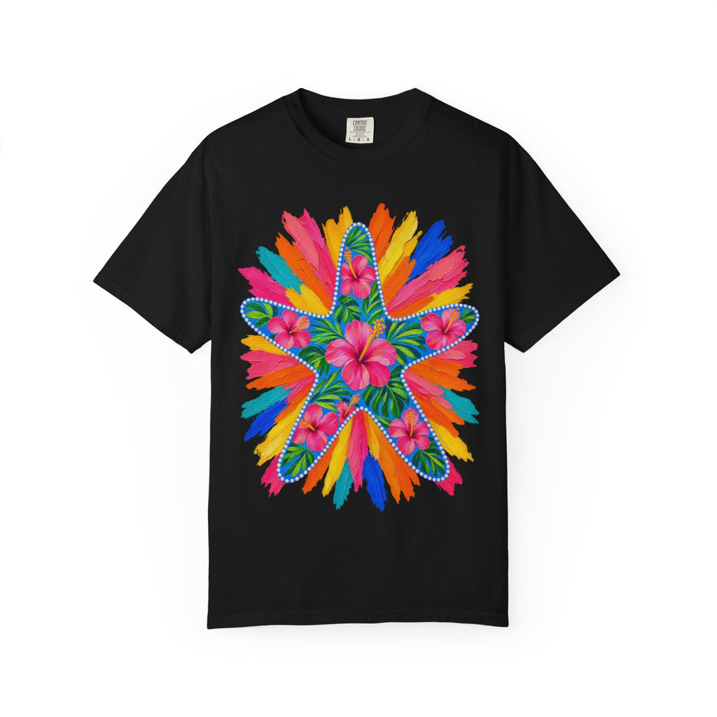 Floral Starfish Shirt | Hibiscus Sunburst Beach Tee | Comfort Colors T-Shirt