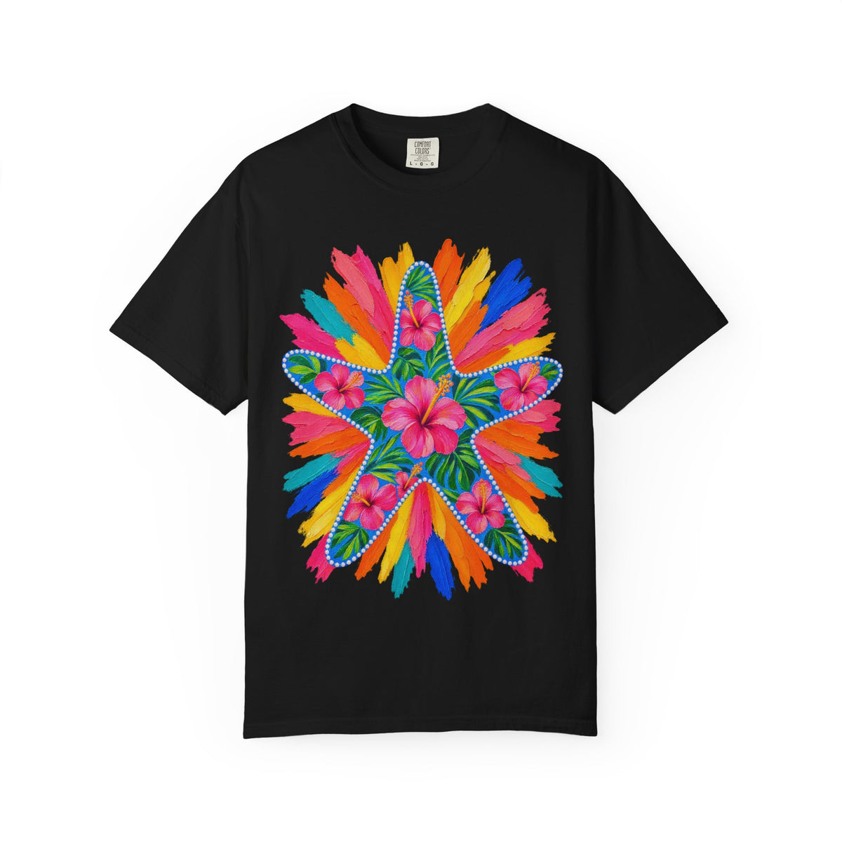 Floral Starfish Shirt | Hibiscus Sunburst Beach Tee | Comfort Colors T-Shirt