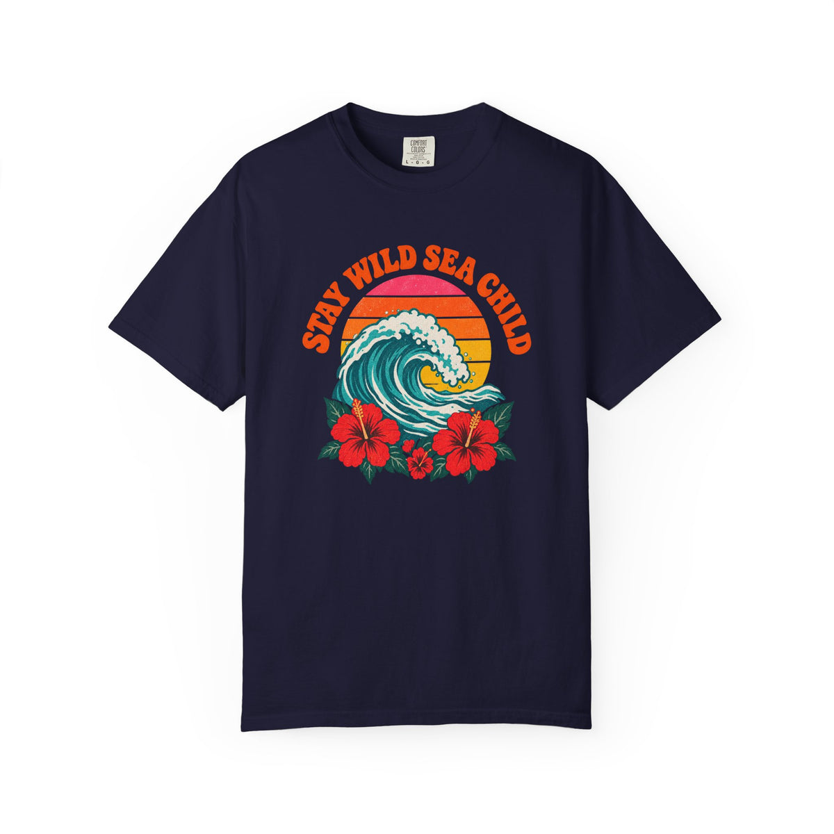 Stay Wild Sea Child Tee | Retro Sunset Wave Hibiscus Shirt | Boho Beach T-Shirt | Comfort Colors Gift