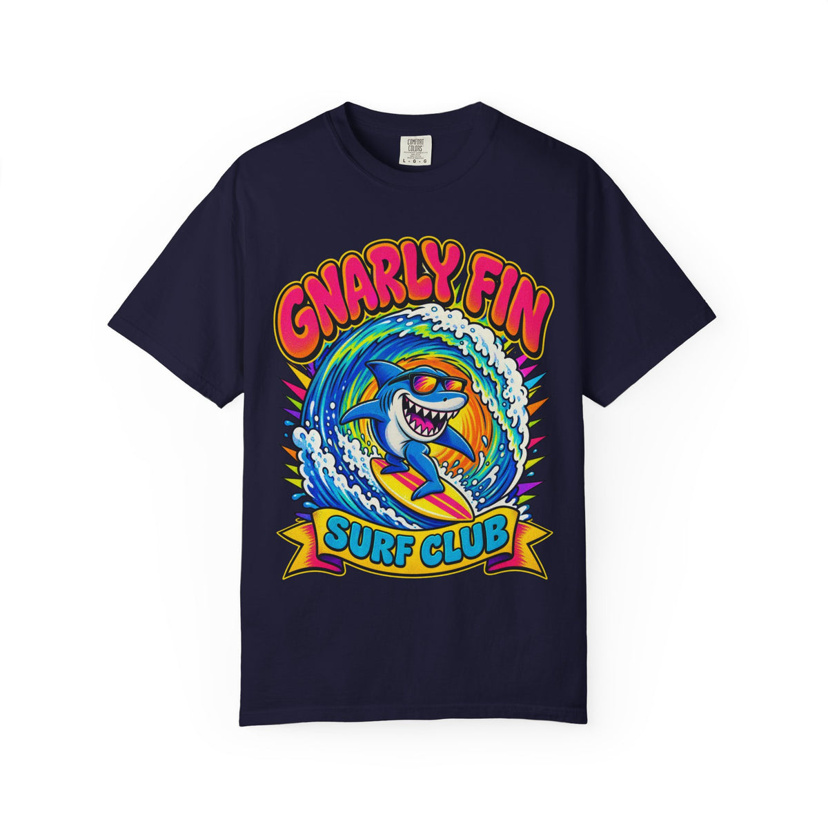Gnarly Fin Surf Club Tee | Retro Shark Surf Shirt | Funny Shark T-Shirt | Comfort Colors