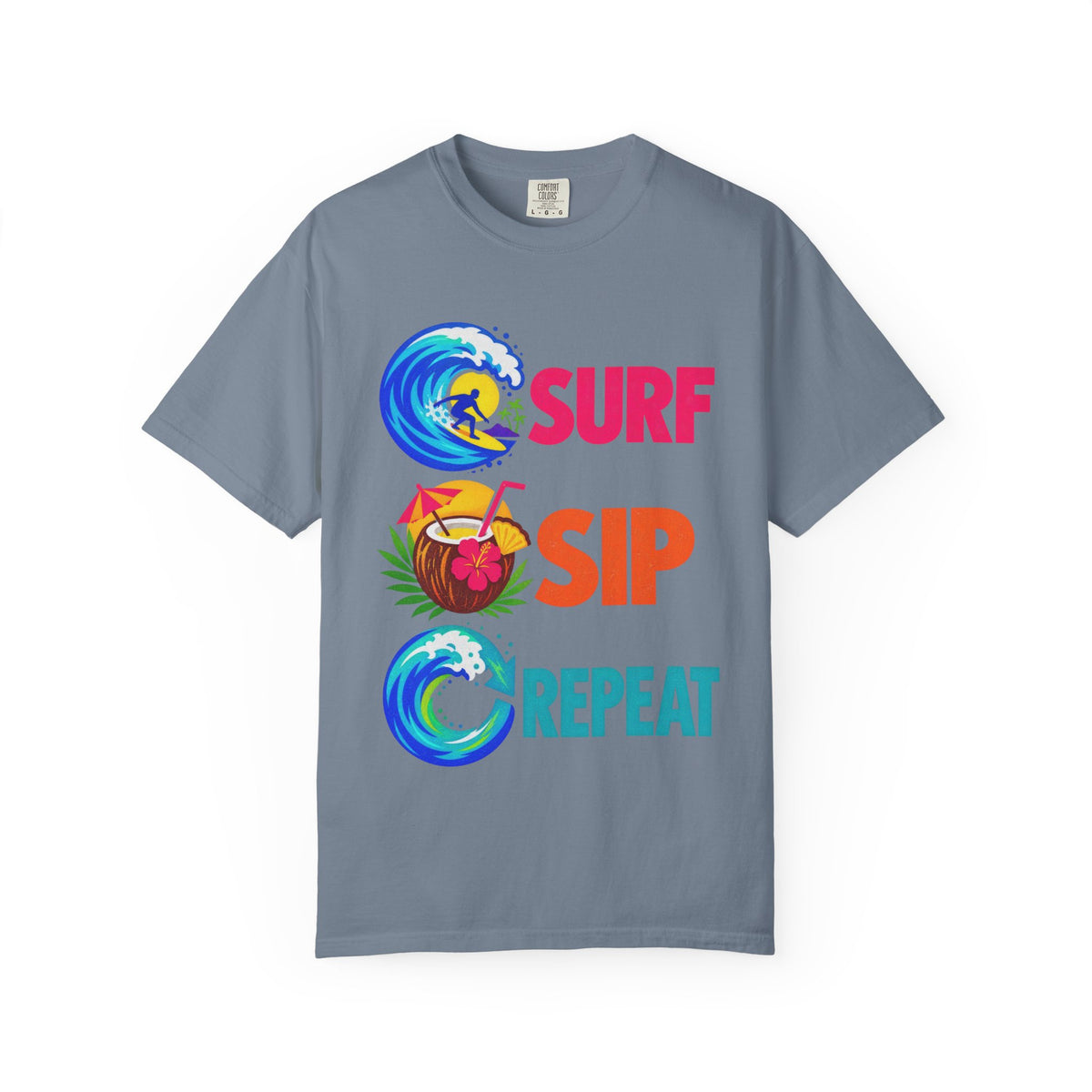 Surf Sip Repeat Tee | Surf & Cocktail Shirt | Funny Beach T-Shirt | Comfort Colors