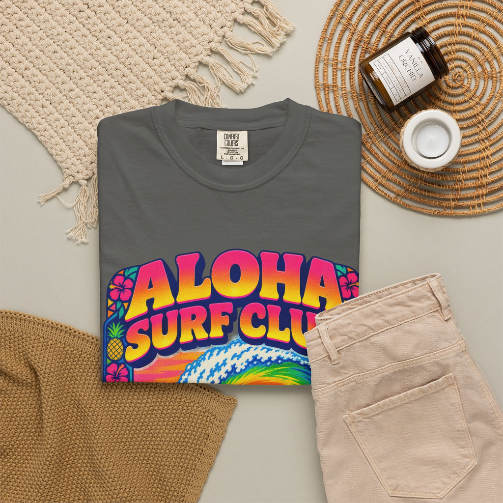 Aloha Surf Club Tee | Hawaiian Retro Surf Shirt | Tropical Hibiscus T-Shirt | Comfort Colors