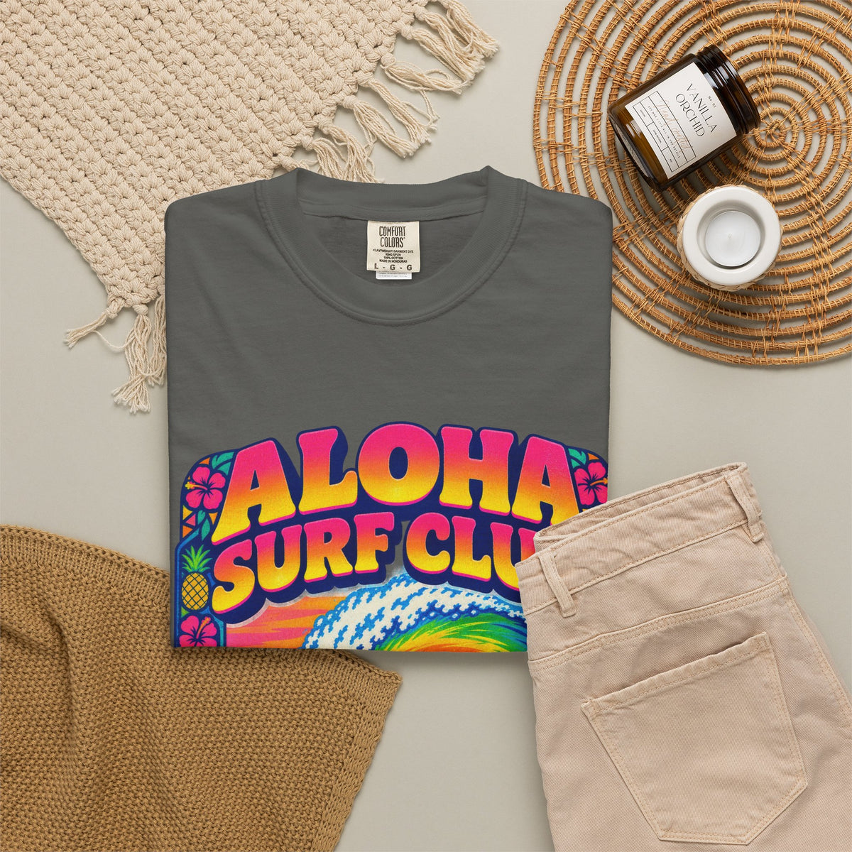 Aloha Surf Club Tee | Hawaiian Retro Surf Shirt | Tropical Hibiscus T-Shirt | Comfort Colors
