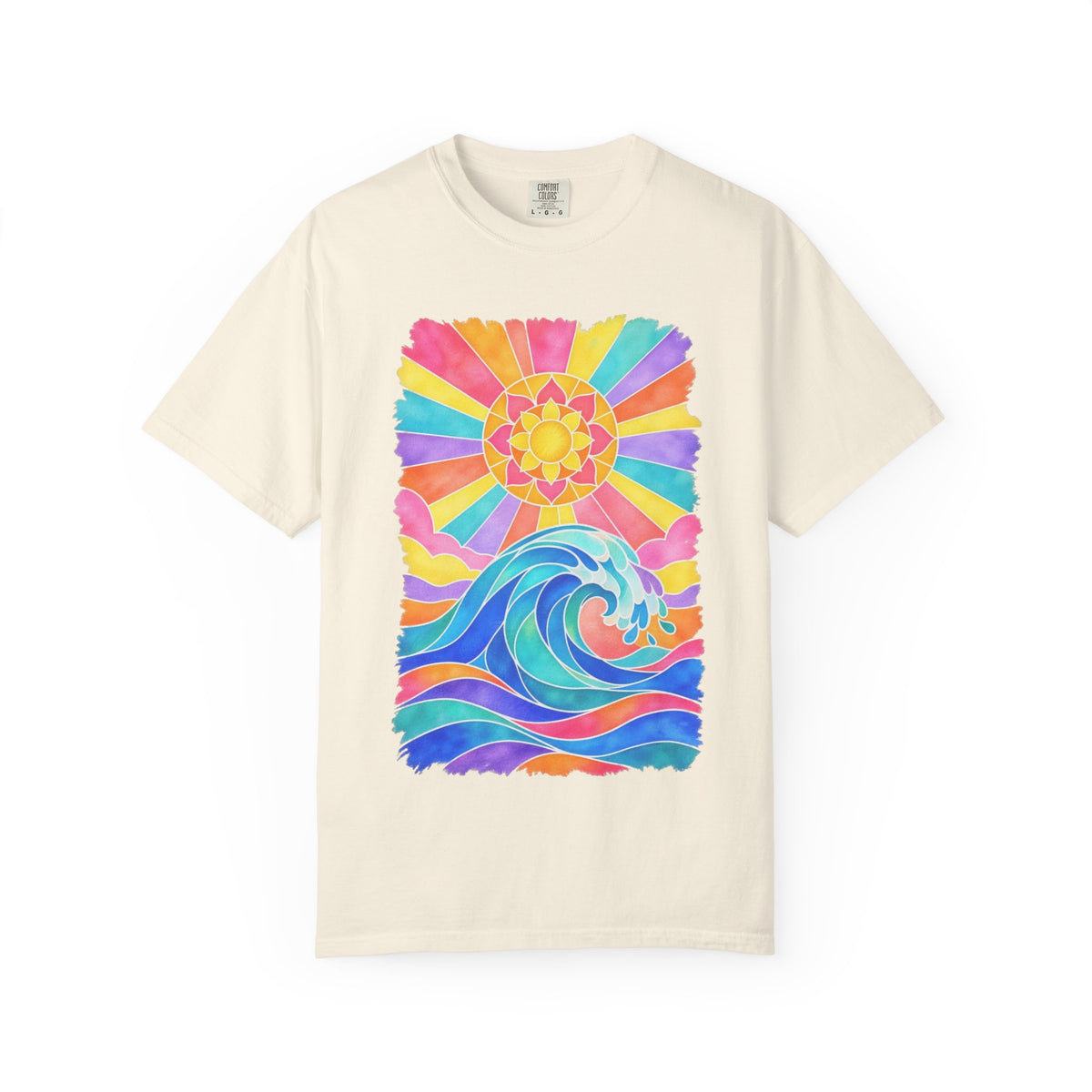 Stained Glass Wave Shirt | Pastel Sunburst Ocean Tee | Comfort Colors T-Shirt