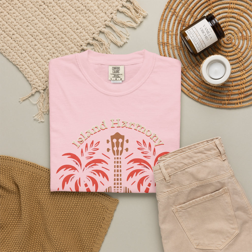 Island Harmony Guitar Tee | Can't Be Lost palm tree ukulele design