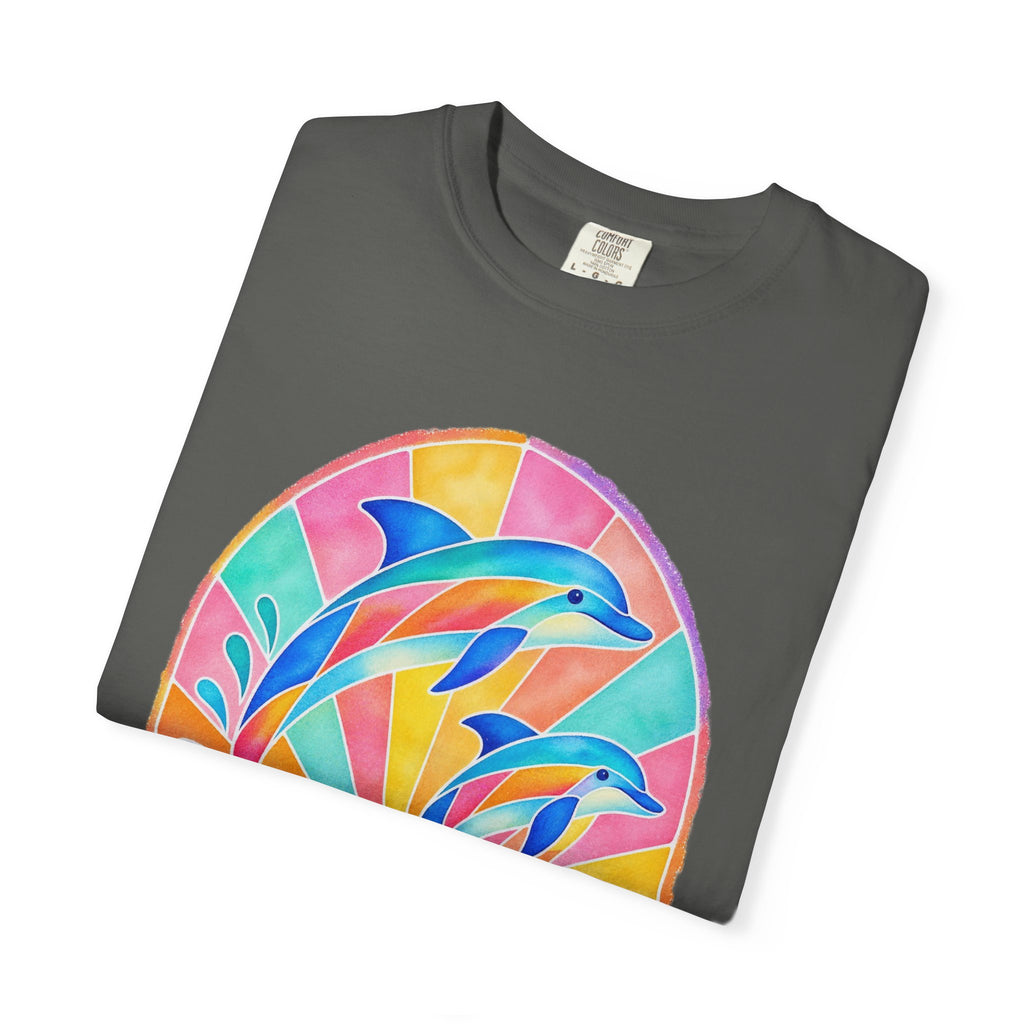 Pastel Dolphin Shirt | Stained Glass Dolphin Sunburst Tee | Comfort Colors T-Shirt