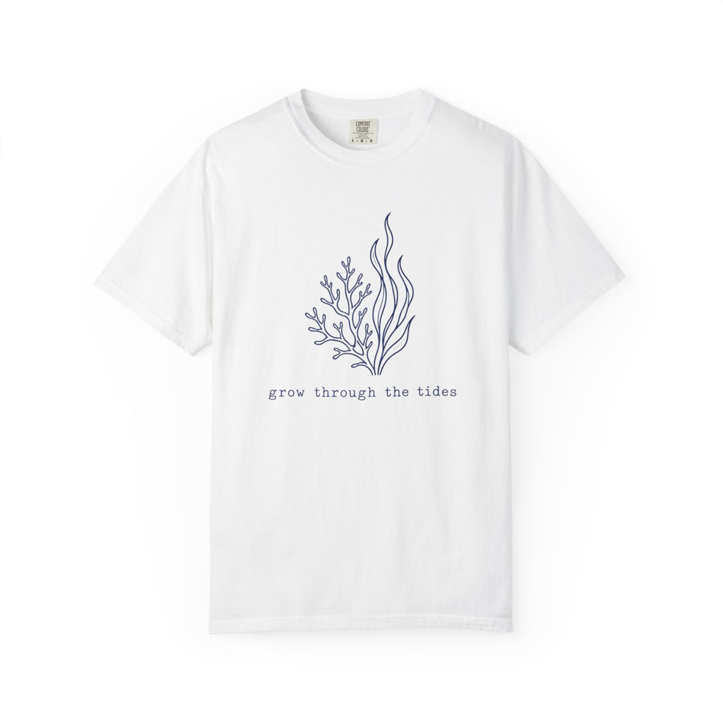 Grow Through The Tides Tee | Seaweed Line Art Shirt | Inspirational Ocean T-Shirt | Comfort Colors Mint