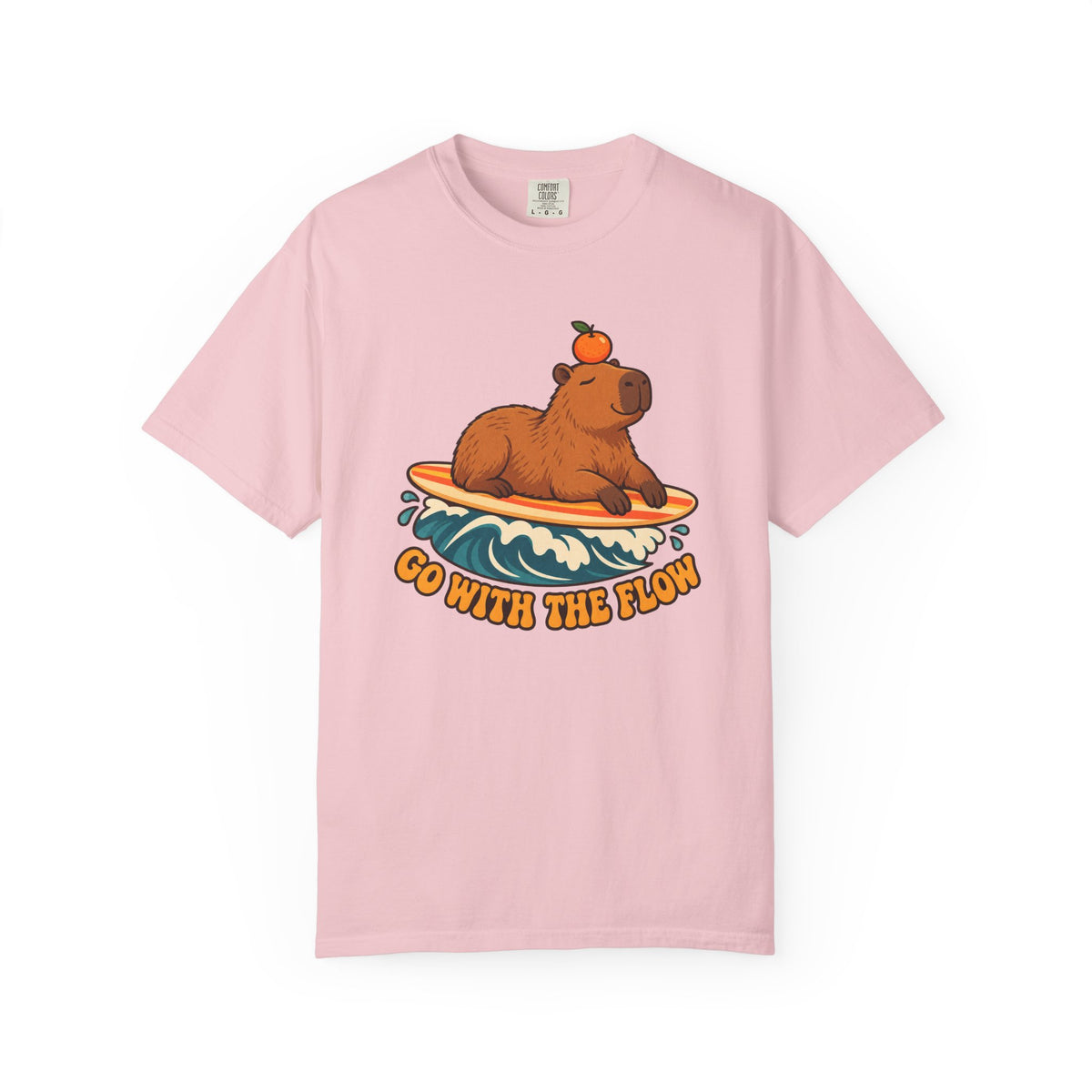 Capybara Go With The Flow Tee | Cute Surfing Capybara Shirt | Funny Animal Surf T-Shirt | Comfort Colors