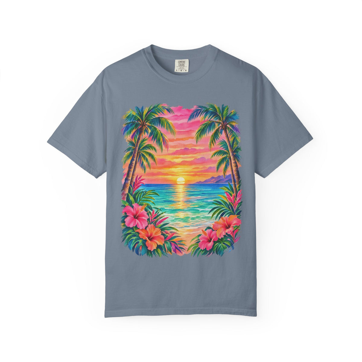 Pastel Palm Sunset Shirt | Watercolour Tropical Beach Tee | Comfort Colors T-Shirt