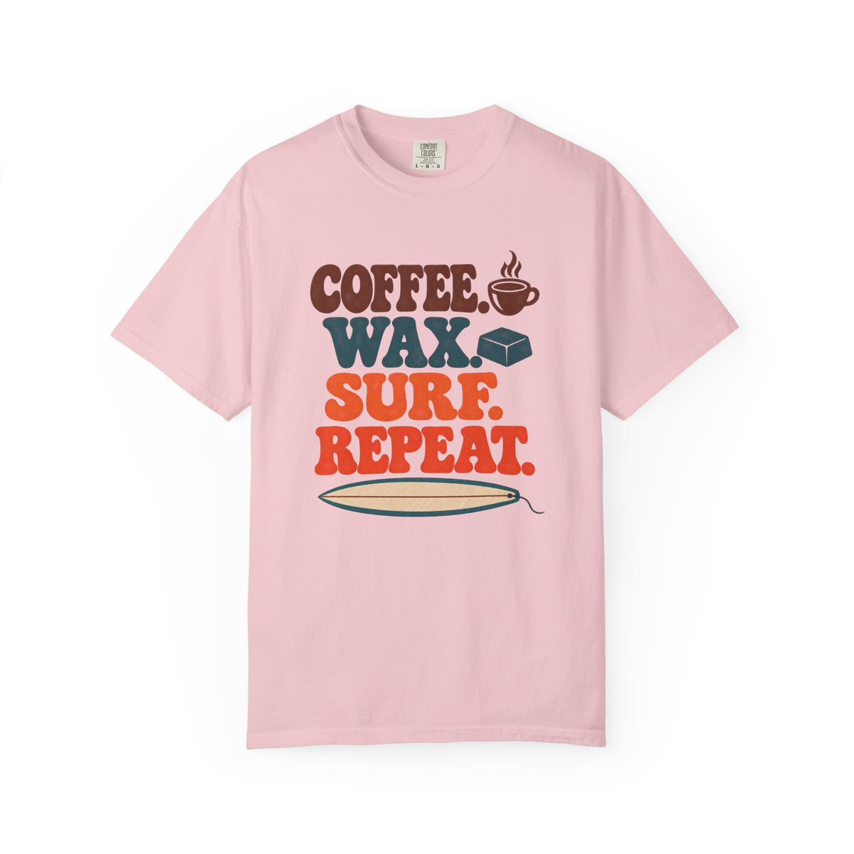Coffee Wax Surf Repeat Tee | Funny Surfer Routine Shirt | Retro Surf T-Shirt | Comfort Colors Gift