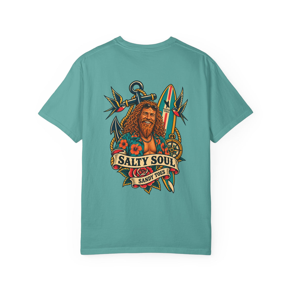 Salty Soul Surf Tee — Retro Beach Surfboard Anchor Graphic T-Shirt