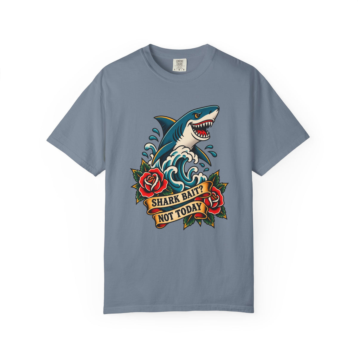 Shark Bait Not Today Tee | Tattoo Style Shark Shirt | Old School Surf T-Shirt | Comfort Colors Surfer Gift